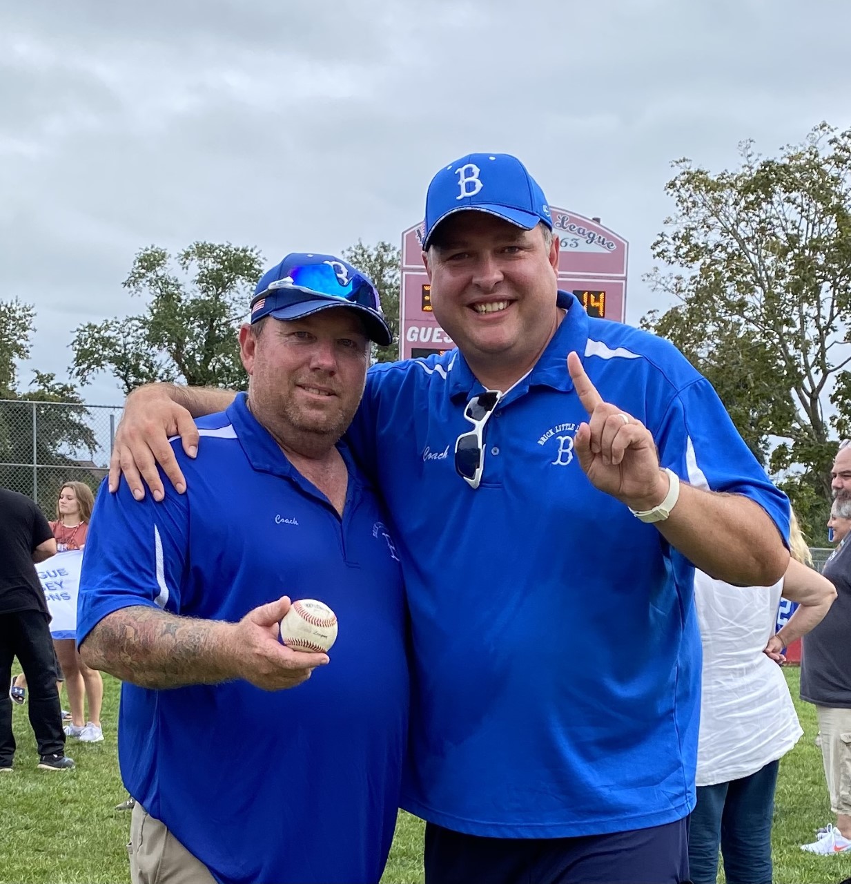 State Championship Manager George Cavanaugh (L) with new League President Mike Desmond (R). (Photo: Brick Little League)