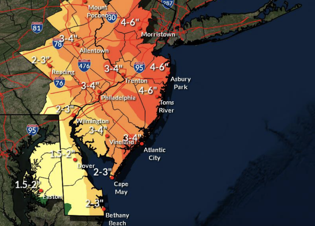 Rainfall totals for the Oct. 26-27, 2021 nor'easter. (Credit: NWS)