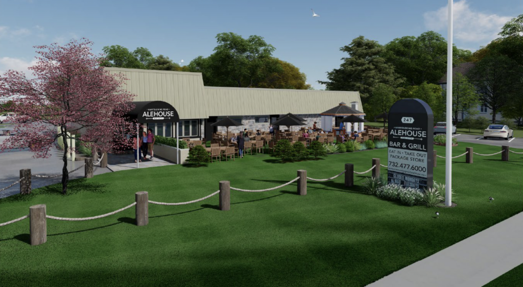 A rendering showing the proposed outdoor seating area at Mantoloking Road Alehouse in Brick. (Planning Document)