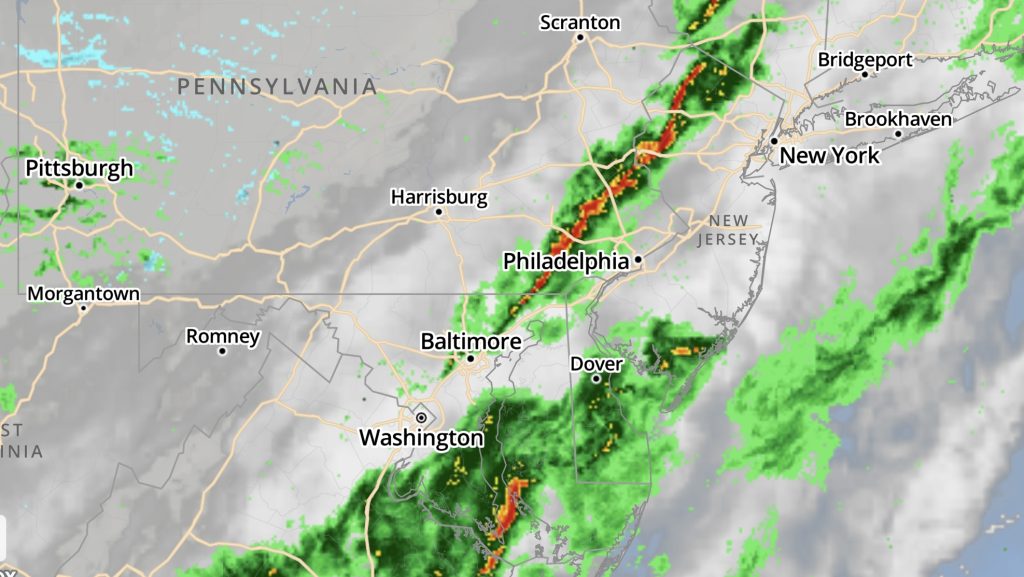 A line of thunderstorms moving through, March 7, 2022. (Credit: Hi-Def Radar App)
