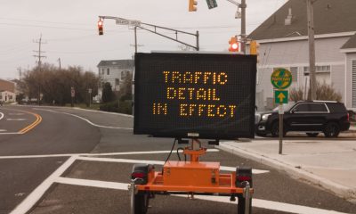 An electronic sign announcing a special traffic detail, Point Pleasant Beach, Route 35, March 31, 2022. (Photo: Daniel Nee)