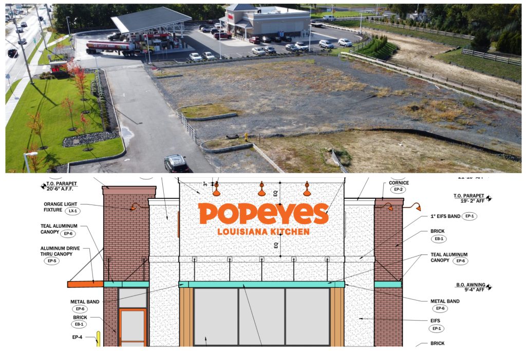 A rendering of the proposed Popeyes restaurant in Brick Township, N.J. (Planning Document)