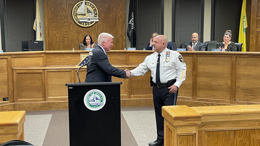 Outgoing Brick Township Police Chief James Riccio is awarded the Key to the City, Jan. 24, 2023. (Photo: Daniel Nee)