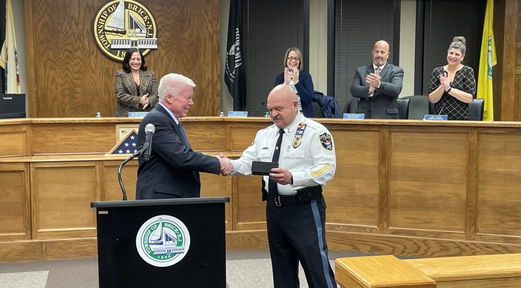Outgoing Brick Township Police Chief James Riccio is awarded the Key to the City, Jan. 24, 2023. (Photo: Daniel Nee)