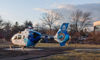 AirMed 2, a medevac helicopter, stationed at a temporary helipad at Ocean Medical Center, Brick, N.J., Jan. 26, 2023. (Photo: Daniel Nee)