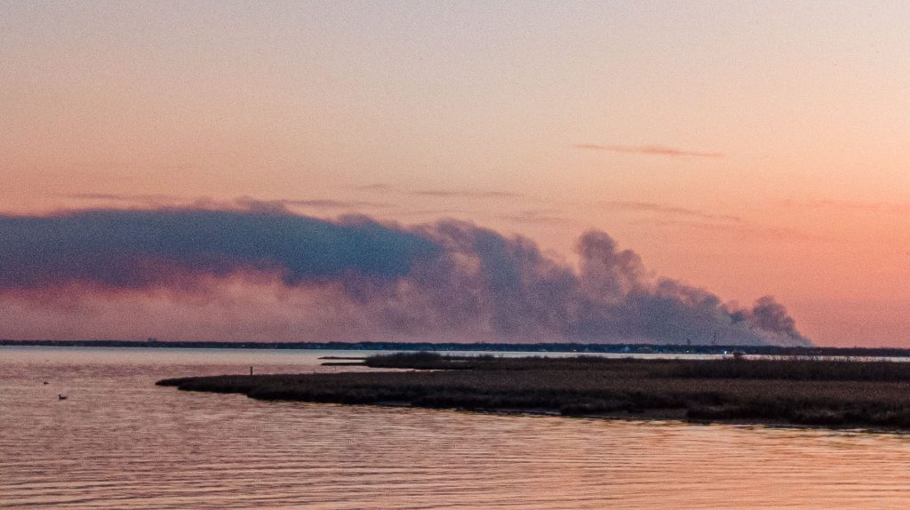 A controlled burn takes place March 6, 2023 in Lacey Township, as photographed from Normandy Beach. (Photo: Daniel Nee)