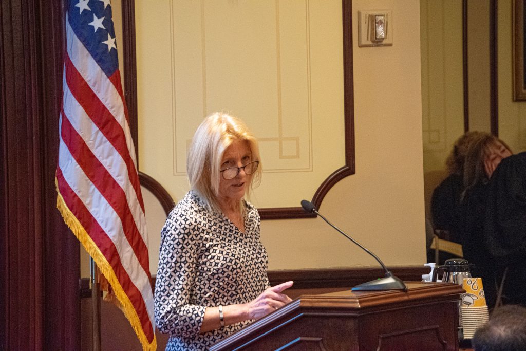 Brick Township Business Administrator Joanne Bergin at John Ducey's swearing-in ceremony, March 23, 2023. (Photo: Daniel Nee)