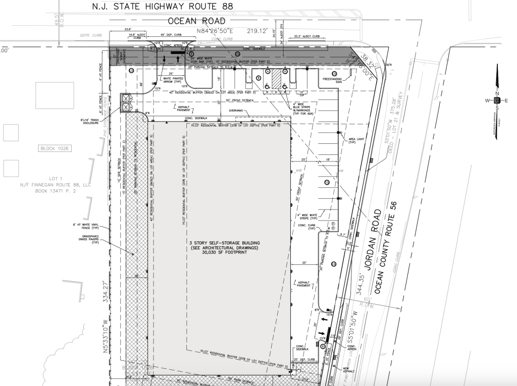 Plans for a proposed self-storage facility at Route 88 and Jordan Road in Brick, N.J., May 2023. (Planning Document)