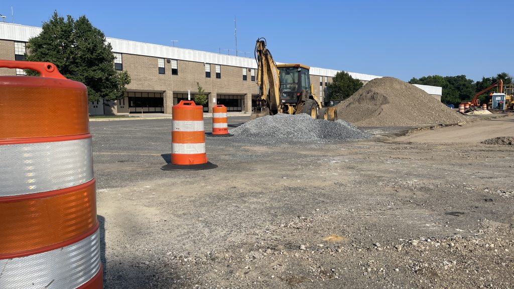 Parking lot improvements underway at Brick Memorial High School, July 2023. (Photo: Shorebeat)