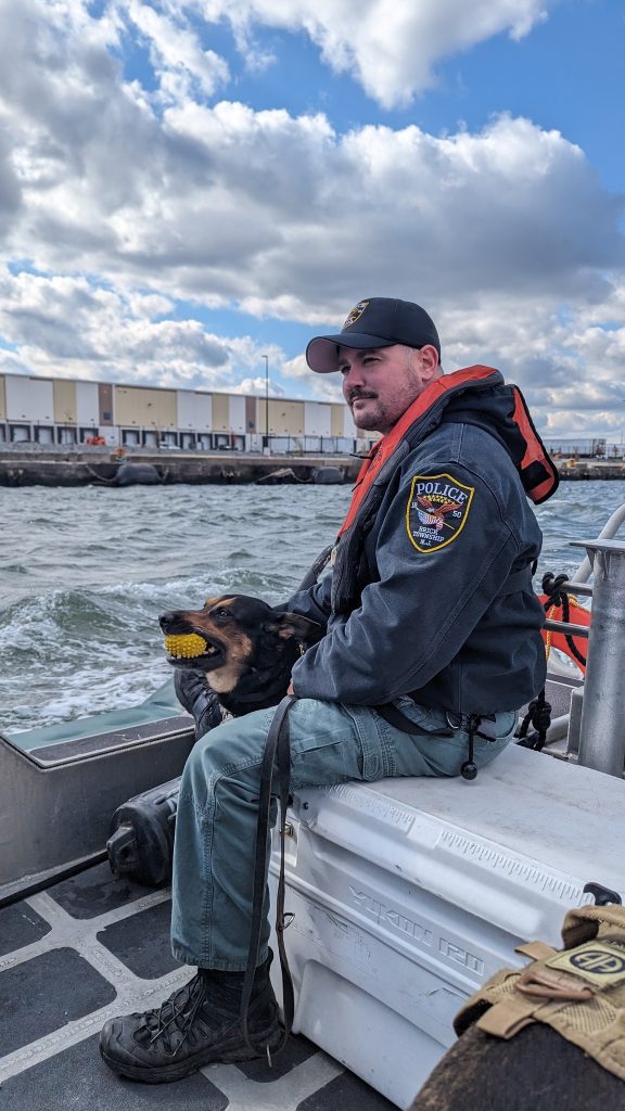 Brick Police officers and their K9 partners train in the maritime environment, Nov. 2023. (Photo: Brick Township Police)