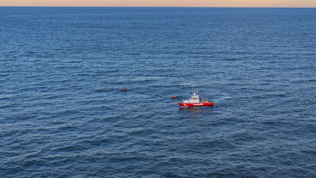 A buoy and navigational marker float above the wreck of the Susan Rose off Point Pleasant Beach, November 20, 2023. (Photo: Shorebeat)