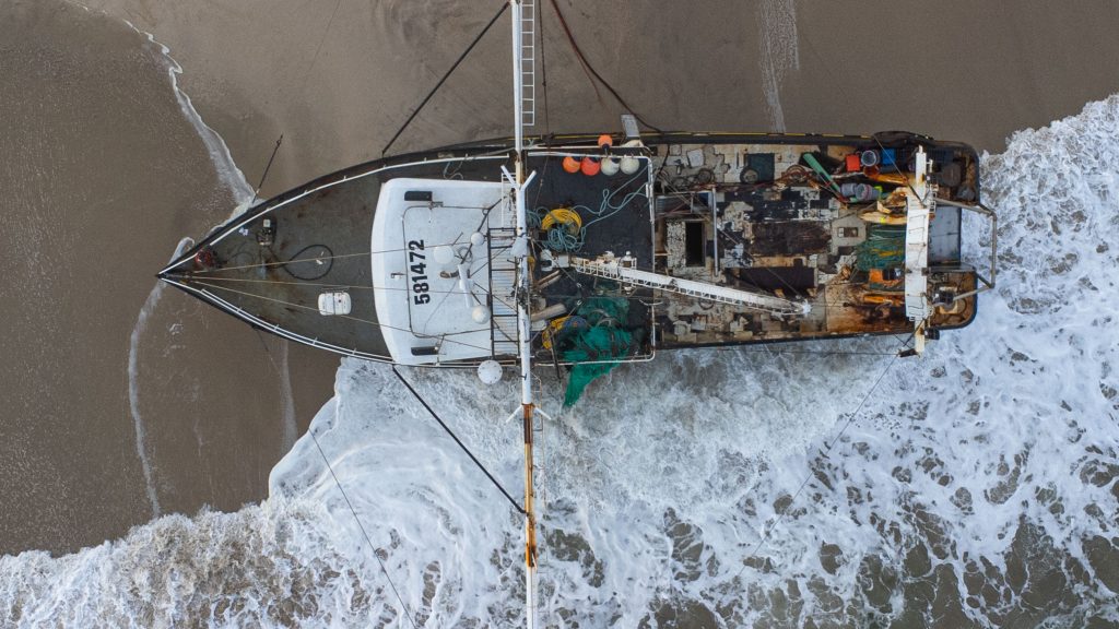 A 77-foot commercial fishing vessel ran aground in Point Pleasant Beach, New Jersey, November 17, 2023. (Photo: Shorebeat)
