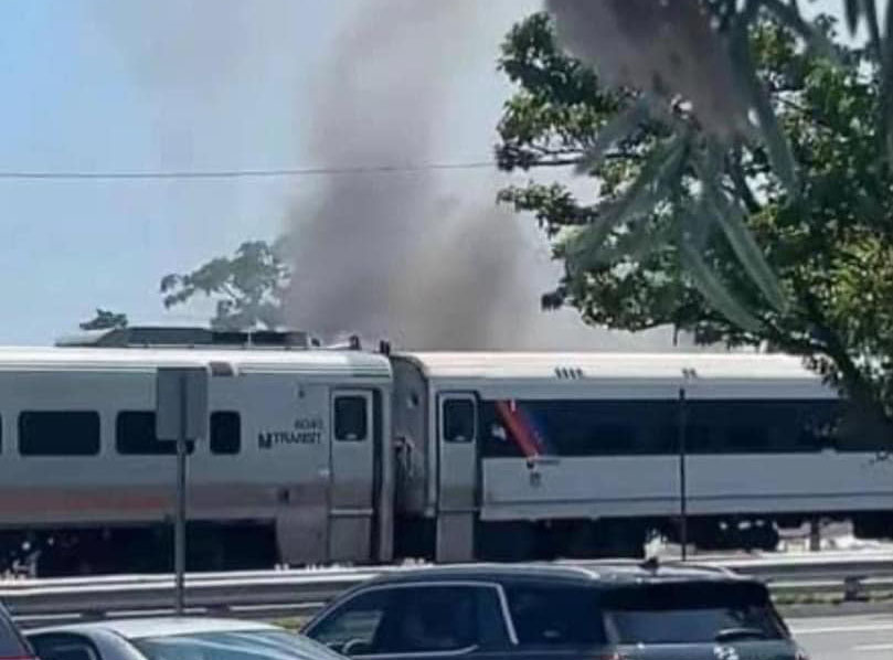 A fire on a New Jersey Transit train, August 10, 2024, Point Pleasant Beach, NJ (Photo: Ocean Fire Company)