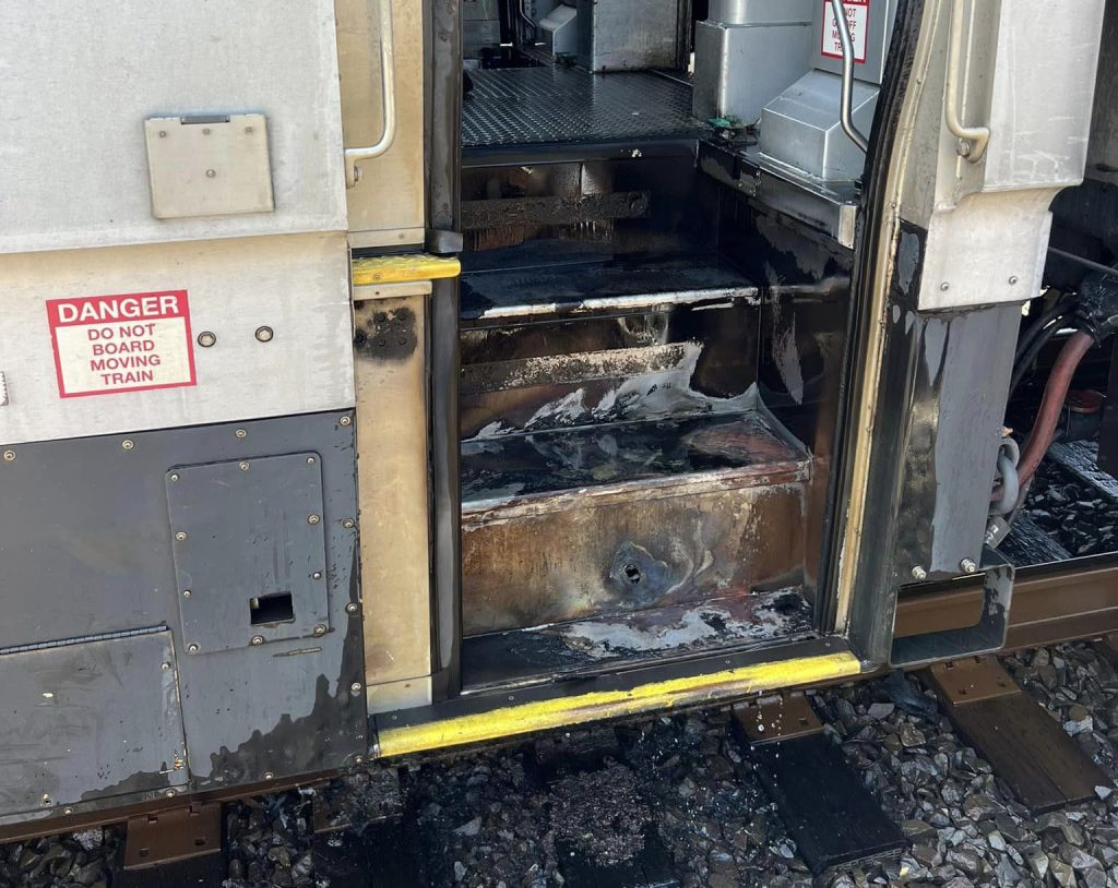 A fire on a New Jersey Transit train, August 10, 2024, Point Pleasant Beach, NJ (Photo: Ocean Fire Company)