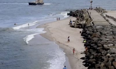 A screenshot captured from the Instagram page 'Shore Boats,' which has been following shoaling at Manasquan Inlet. (Video Below)