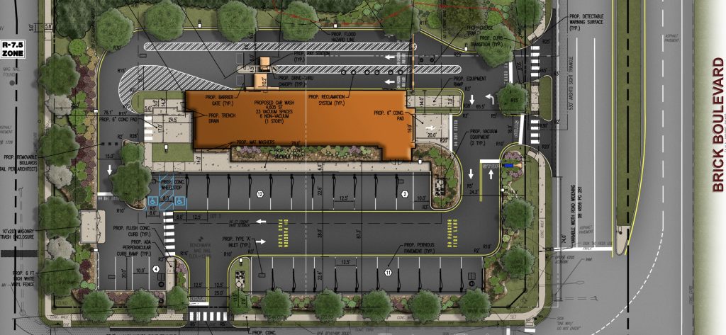 A commercial 'dog wash' along with a car wash, proposed for 320 Brick Boulevard, the former Pizza Hut restaurant. (Planning Document)