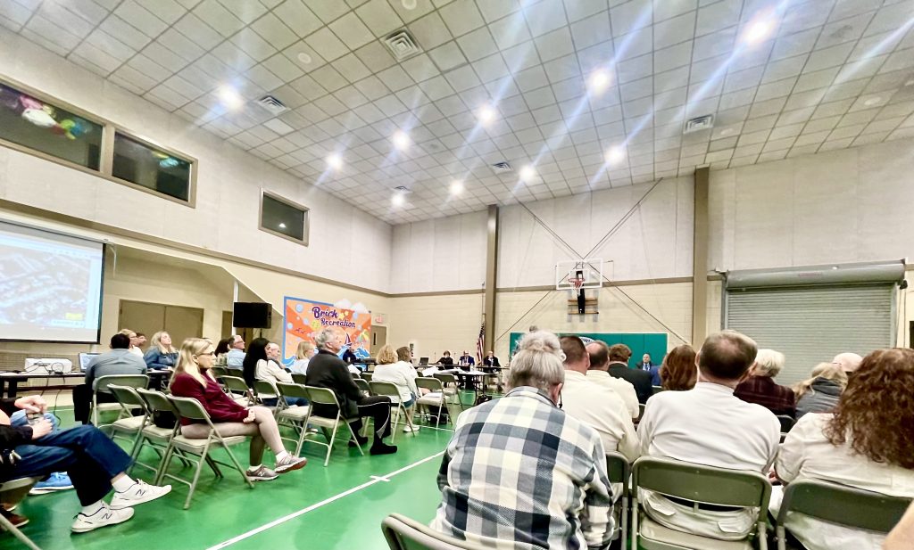 Neighbors gather to hear the application of a school to be operated at Fellowship Chapel, on Duchess Lane in Brick Township, Oct. 1, 2024. (Photo: Shorebeat)