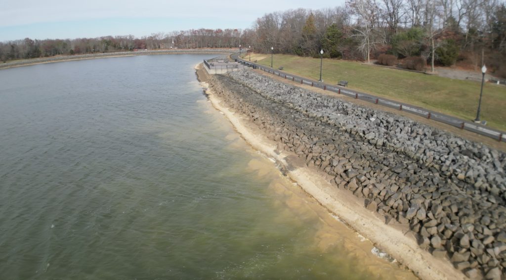 Dry conditions at the Brick Township Reservoir, Dec. 1, 2024. (Credit: John Barrett)