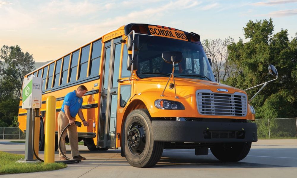 An electric powered EV school bus. (Credit: Thomas Built Buses / Daimler-Mercedes Benz)