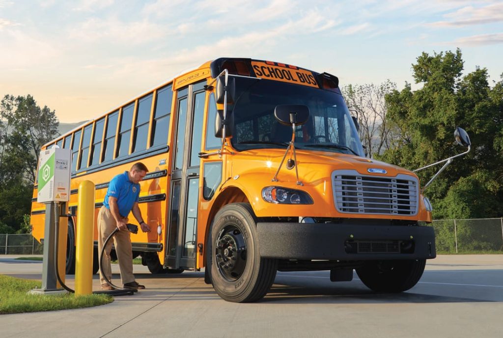 An electric powered EV school bus. (Credit: Thomas Built Buses / Daimler-Mercedes Benz)