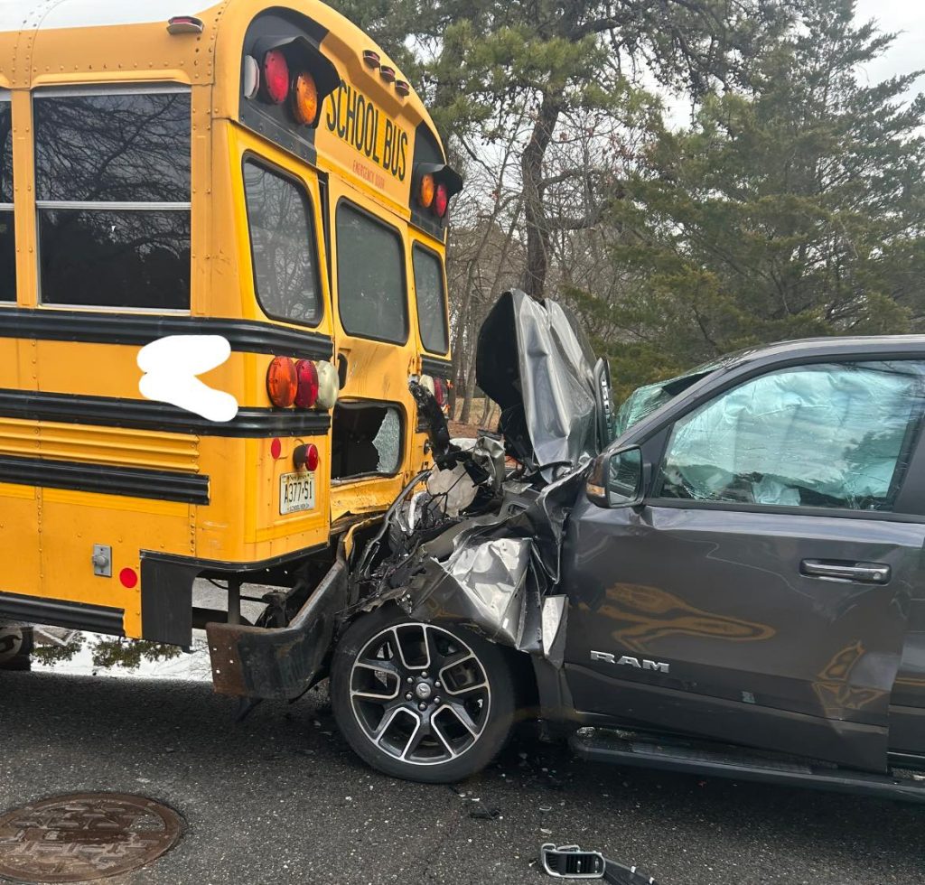 An accident involving a Brick Township school bus, March 6, 2025. (Reader-Submitted Photo)