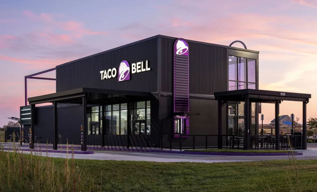 A modern Taco Bell restaurant design with drive-through. (Credit: Taco Bell)